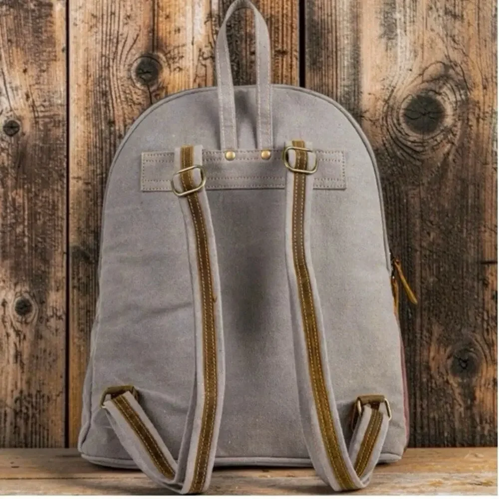 Myra bag Backpack Medium Canvas Leather trim Boho Western woven rug